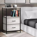 Comodino Sorbus a 2 cassetti con mensola - Struttura in acciaio, piano in legno e contenitori in tessuto facili da estrarre - Perfetto per casa, camera da letto, ufficio e altro ancora