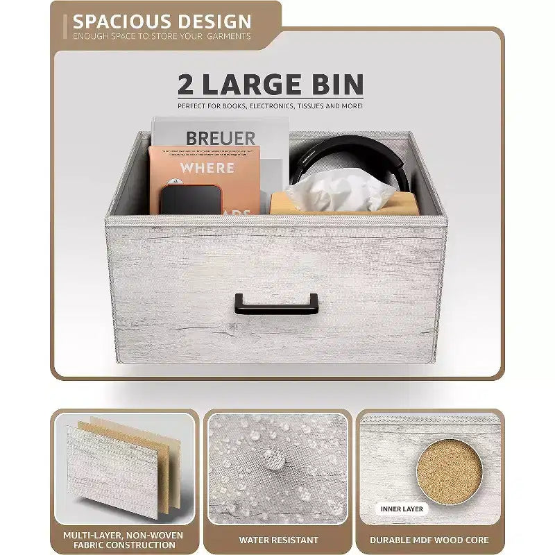 Comodino Sorbus a 2 cassetti con mensola - Struttura in acciaio, piano in legno e contenitori in tessuto facili da estrarre - Perfetto per casa, camera da letto, ufficio e altro ancora