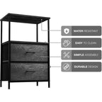 Comodino Sorbus a 2 cassetti con mensola - Struttura in acciaio, piano in legno e contenitori in tessuto facili da estrarre - Perfetto per casa, camera da letto, ufficio e altro ancora