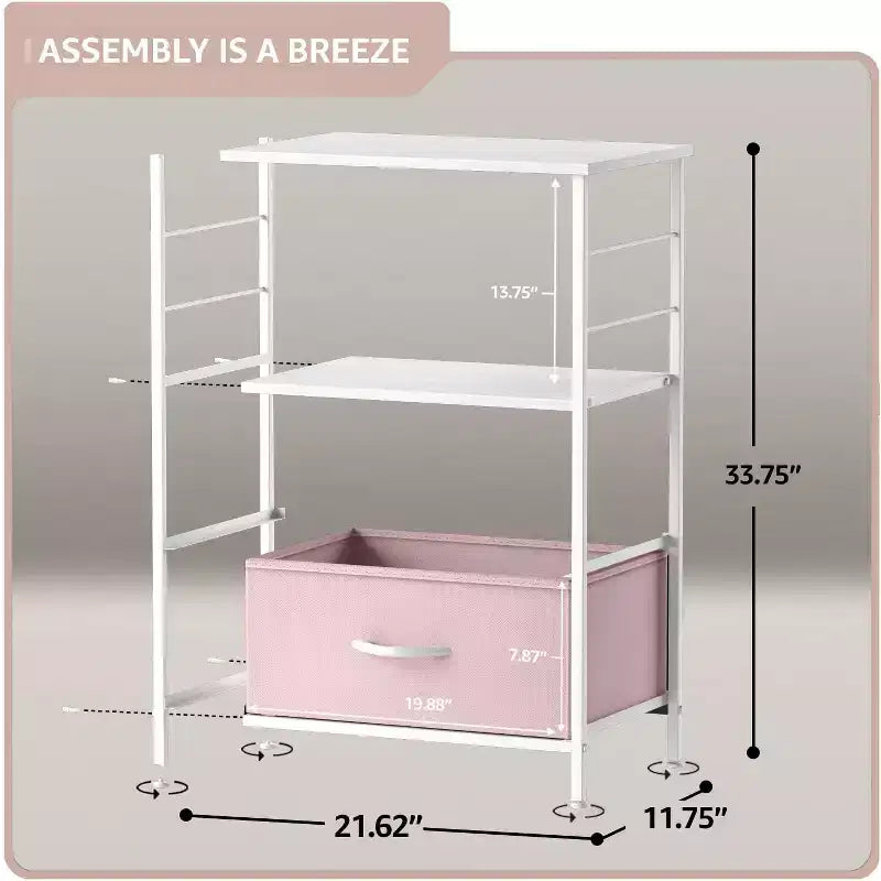 Comodino Sorbus a 2 cassetti con mensola - Struttura in acciaio, piano in legno e contenitori in tessuto facili da estrarre - Perfetto per casa, camera da letto, ufficio e altro ancora