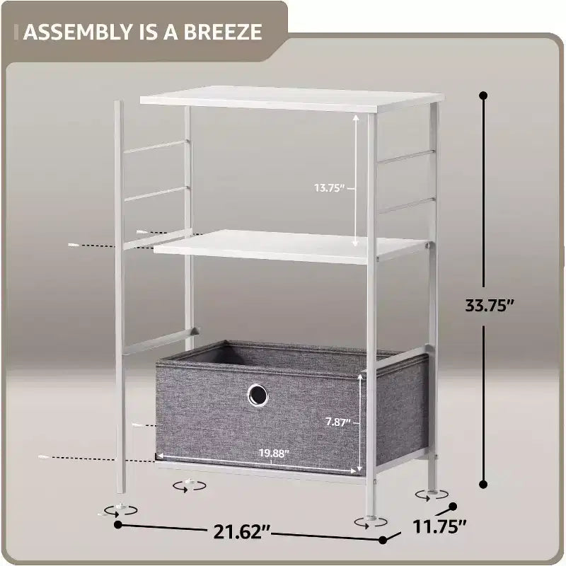 Comodino Sorbus a 2 cassetti con mensola - Struttura in acciaio, piano in legno e contenitori in tessuto facili da estrarre - Perfetto per casa, camera da letto, ufficio e altro ancora