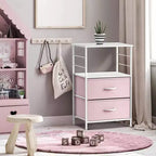 Comodino Sorbus a 2 cassetti con mensola - Struttura in acciaio, piano in legno e contenitori in tessuto facili da estrarre - Perfetto per casa, camera da letto, ufficio e altro ancora