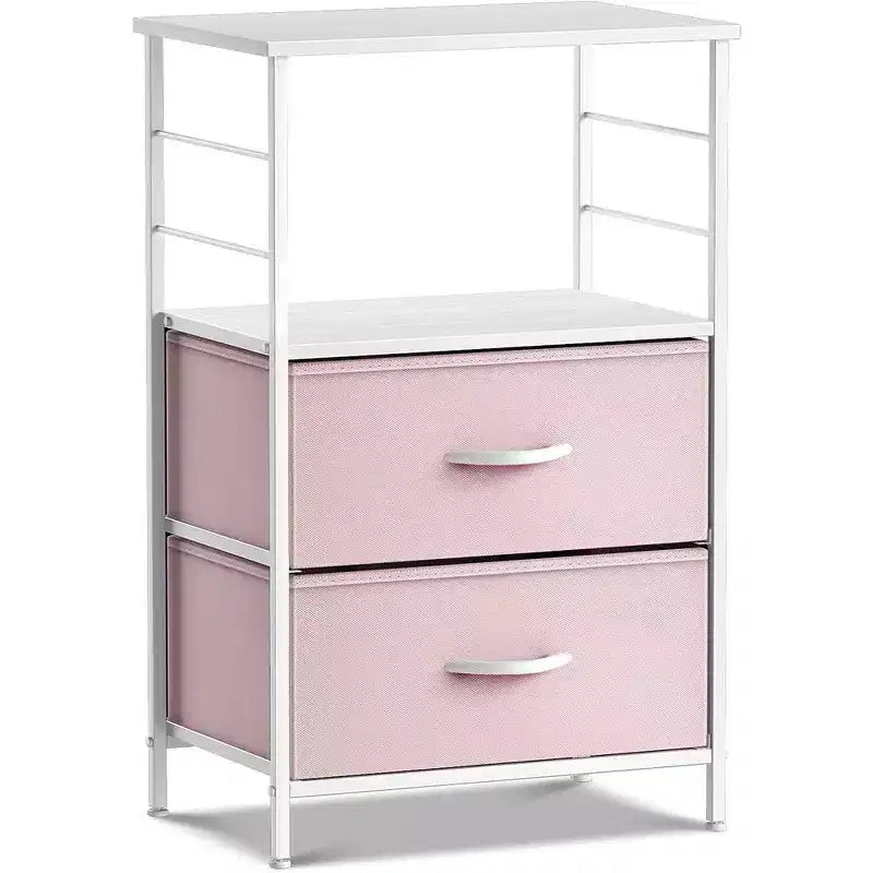 Comodino Sorbus a 2 cassetti con mensola - Struttura in acciaio, piano in legno e contenitori in tessuto facili da estrarre - Perfetto per casa, camera da letto, ufficio e altro ancora