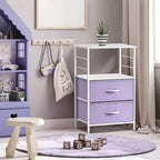 Comodino Sorbus a 2 cassetti con mensola - Struttura in acciaio, piano in legno e contenitori in tessuto facili da estrarre - Perfetto per casa, camera da letto, ufficio e altro ancora