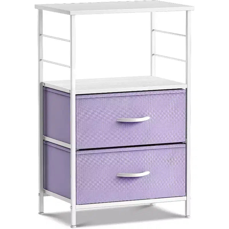 Comodino Sorbus a 2 cassetti con mensola - Struttura in acciaio, piano in legno e contenitori in tessuto facili da estrarre - Perfetto per casa, camera da letto, ufficio e altro ancora