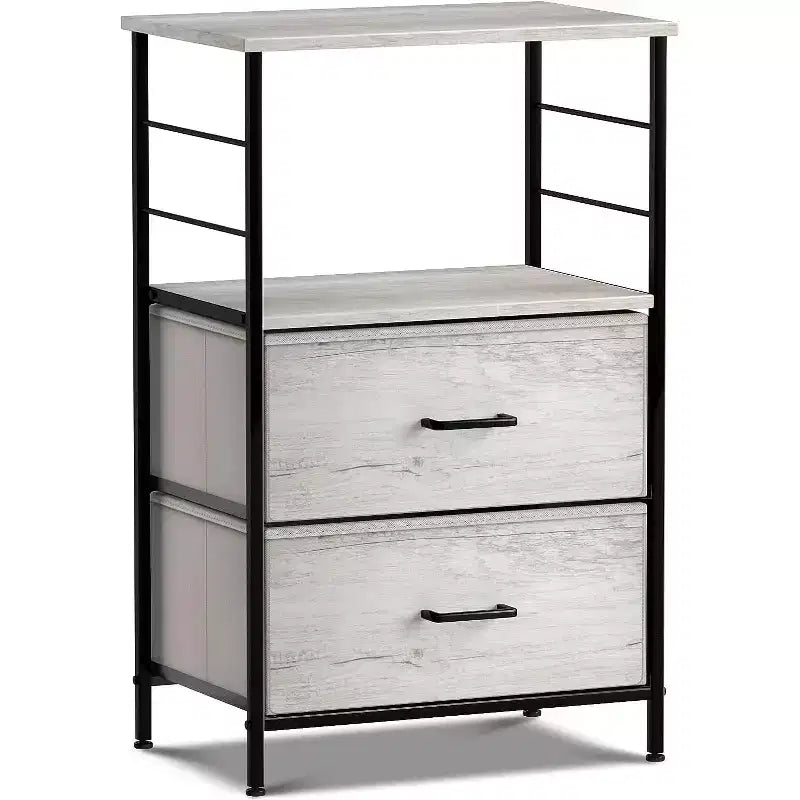 Comodino Sorbus a 2 cassetti con mensola - Struttura in acciaio, piano in legno e contenitori in tessuto facili da estrarre - Perfetto per casa, camera da letto, ufficio e altro ancora