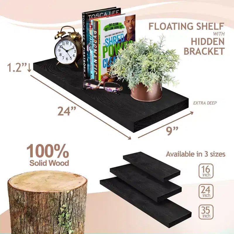 Sorbus, confezione da 2 mensole galleggianti da 24 pollici in legno massiccio - per l'arredamento di bagno, libri, camera da letto e soggiorno