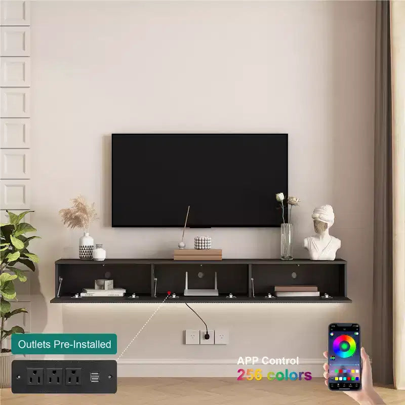 Mobile TV sospeso, mobile TV da 71 pollici a parete, mensola TV sospesa a parete con luci a LED