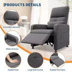 Poltrona Reclinabile, Divano Reclinabile Regolabile, Poltrona Relax, Schienale Alto Ergonomico, Seduta Imbottita, 2 Tasche Laterali, per Soggiorno