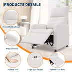 Poltrona Reclinabile, Divano Reclinabile Regolabile, Poltrona Relax, Schienale Alto Ergonomico, Seduta Imbottita, 2 Tasche Laterali, per Soggiorno