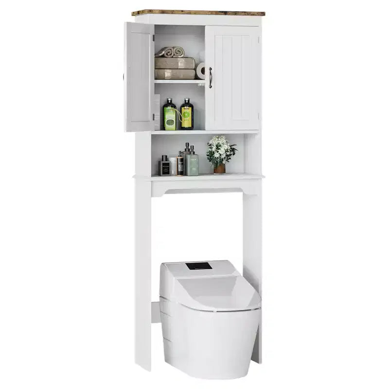 Mobiletto portaoggetti sopra il WC, salvaspazio da bagno da 66 pollici con doppie ante e ripiani regolabili, scaffale da WC autoportante per bagni