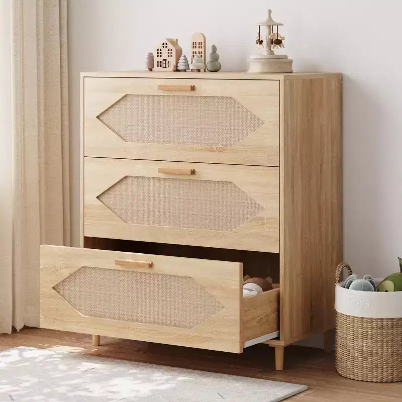 Cassettiera a 3 cassetti in rattan, Mobile contenitore elegante, Camera da letto, Soggiorno, Corridoio, Cassetti spaziosi