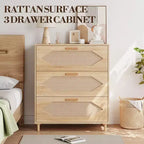 Cassettiera a 3 cassetti in rattan, Mobile contenitore elegante, Camera da letto, Soggiorno, Corridoio, Cassetti spaziosi