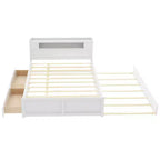 Letto a piattaforma Queen Size con letto estraibile, letto a piattaforma in legno con 2 cassetti portaoggetti e luce a LED
