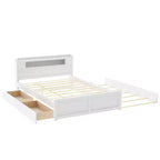 Letto a piattaforma Queen Size con letto estraibile, letto a piattaforma in legno con 2 cassetti portaoggetti e luce a LED