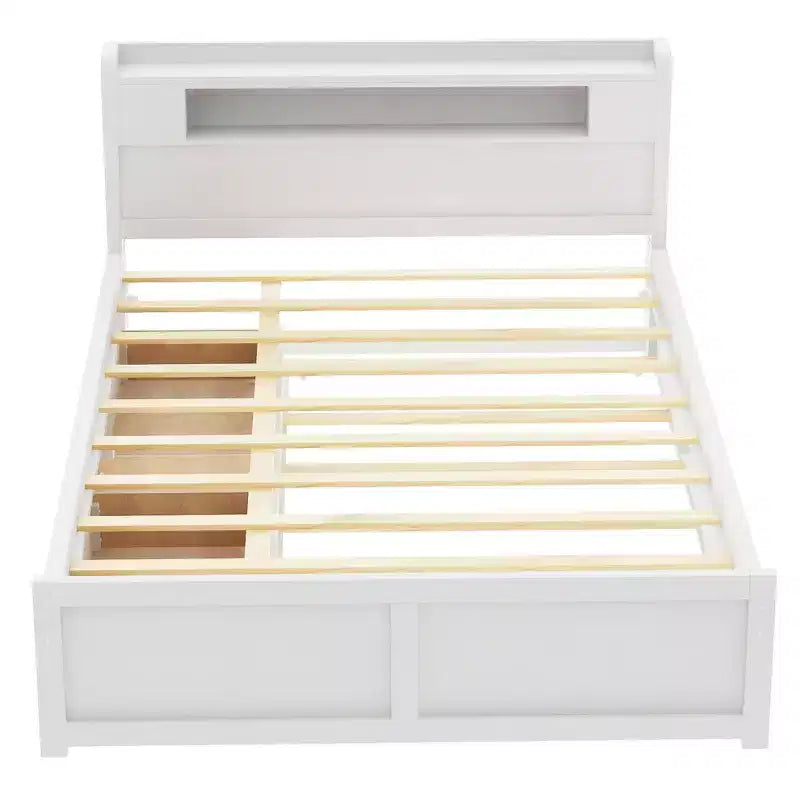 Letto a piattaforma Queen Size con letto estraibile, letto a piattaforma in legno con 2 cassetti portaoggetti e luce a LED