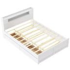 Letto a piattaforma Queen Size con letto estraibile, letto a piattaforma in legno con 2 cassetti portaoggetti e luce a LED