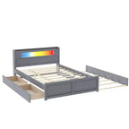 Letto a piattaforma Queen Size con letto estraibile, letto a piattaforma in legno con 2 cassetti portaoggetti e luce a LED