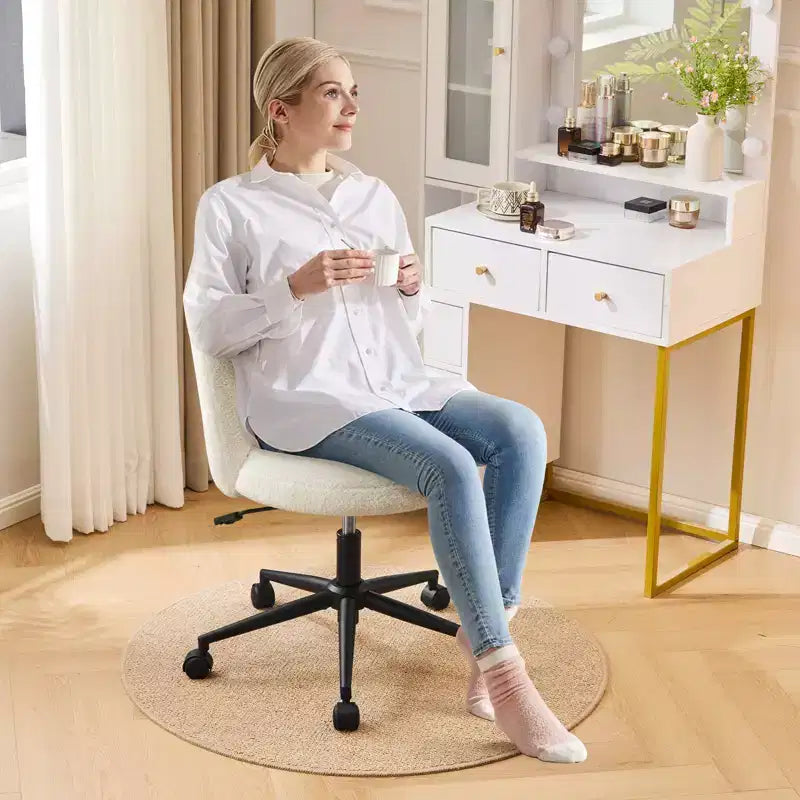 Sedia da Scrivania da Ufficio Senza Braccioli Furniliving, Sedia da Toilette Imbottita, Comoda in Bouclé per Camera da Letto/Spogliatoio/Ufficio Domestico