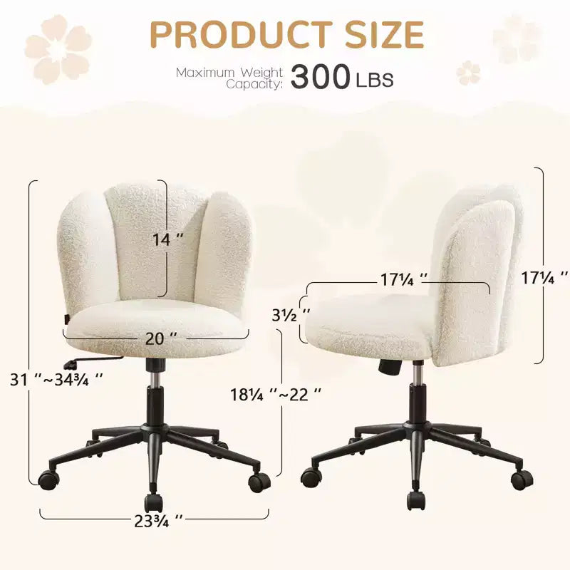Sedia da Scrivania da Ufficio Senza Braccioli Furniliving, Sedia da Toilette Imbottita, Comoda in Bouclé per Camera da Letto/Spogliatoio/Ufficio Domestico