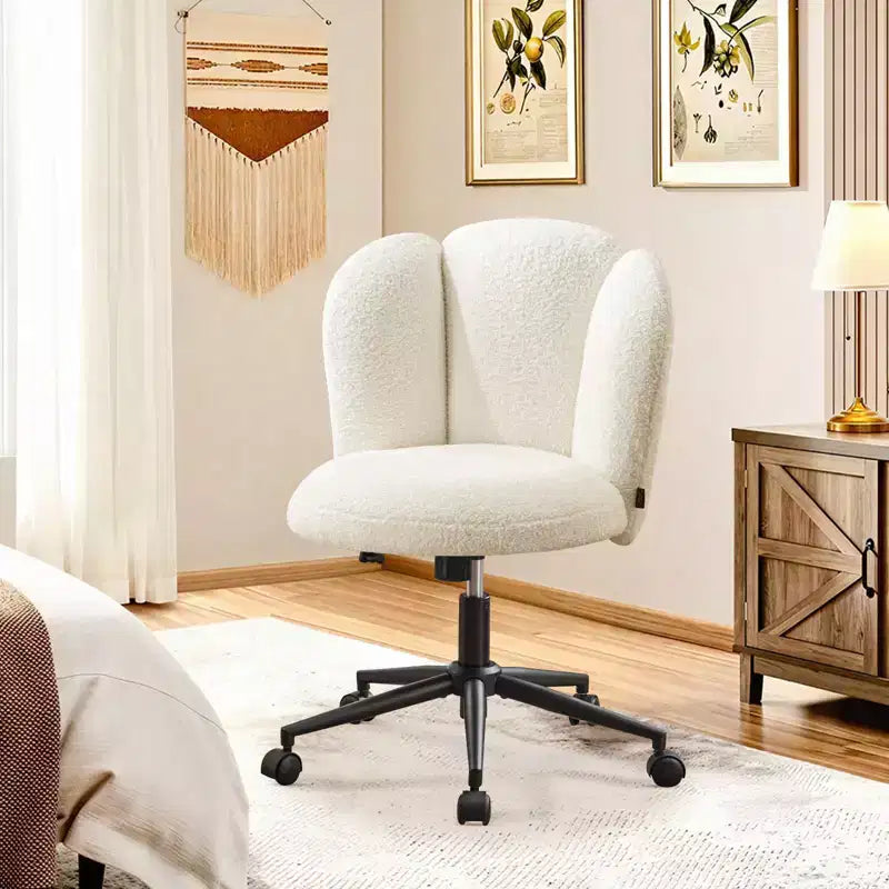 Sedia da Scrivania da Ufficio Senza Braccioli Furniliving, Sedia da Toilette Imbottita, Comoda in Bouclé per Camera da Letto/Spogliatoio/Ufficio Domestico