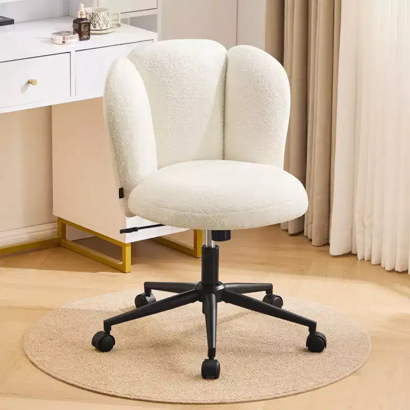 Sedia da Scrivania da Ufficio Senza Braccioli Furniliving, Sedia da Toilette Imbottita, Comoda in Bouclé per Camera da Letto/Spogliatoio/Ufficio Domestico