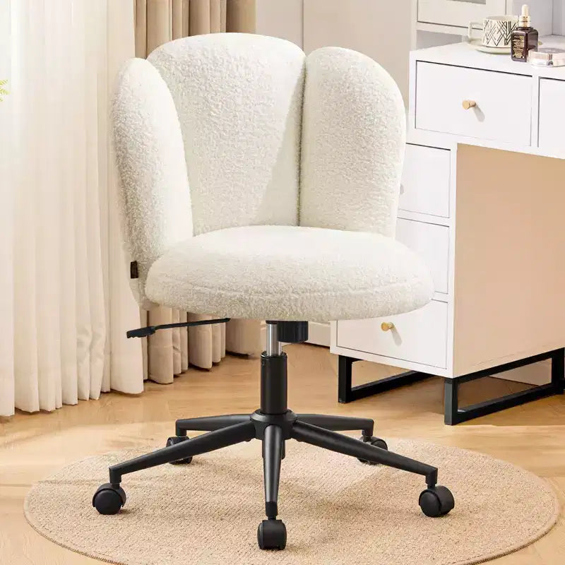 Sedia da Scrivania da Ufficio Senza Braccioli Furniliving, Sedia da Toilette Imbottita, Comoda in Bouclé per Camera da Letto/Spogliatoio/Ufficio Domestico