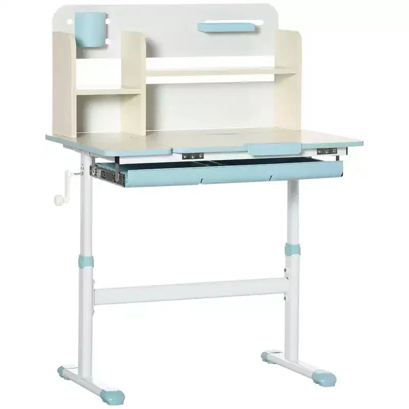 Scrivania regolabile Whisen Kids, scrivania da studente, scrivania inclinabile per bambini con piano inclinabile, cassetto - Blu