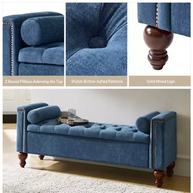 Panca contenitore Antonia con due cuscini circolari e gambe in legno massiccio|ART OF LIVING DESIGNS