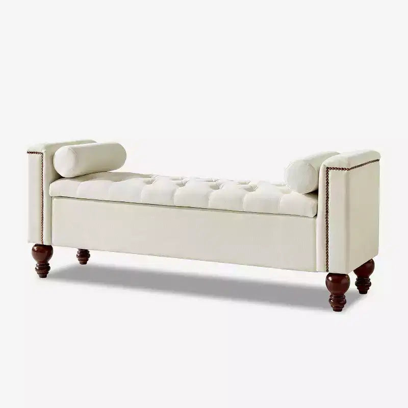 Panca contenitore Antonia con due cuscini circolari e gambe in legno massiccio|ART OF LIVING DESIGNS