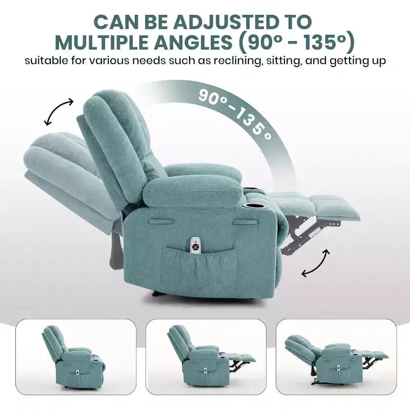 Poltrona Reclinabile Massaggiante Oversize, Divano Singolo, Tasca Laterale, 2 Portabicchieri, Poltrona Reclinabile Ergonomica Imbottita in Tessuto Traspirante, per Soggiorno