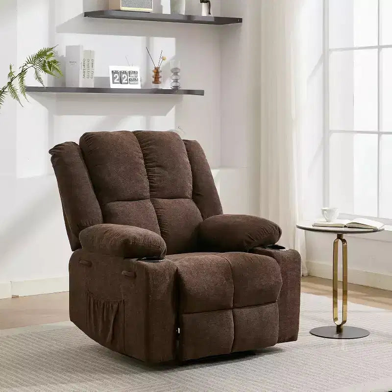 Poltrona Reclinabile Massaggiante Oversize, Divano Singolo, Tasca Laterale, 2 Portabicchieri, Poltrona Reclinabile Ergonomica Imbottita in Tessuto Traspirante, per Soggiorno
