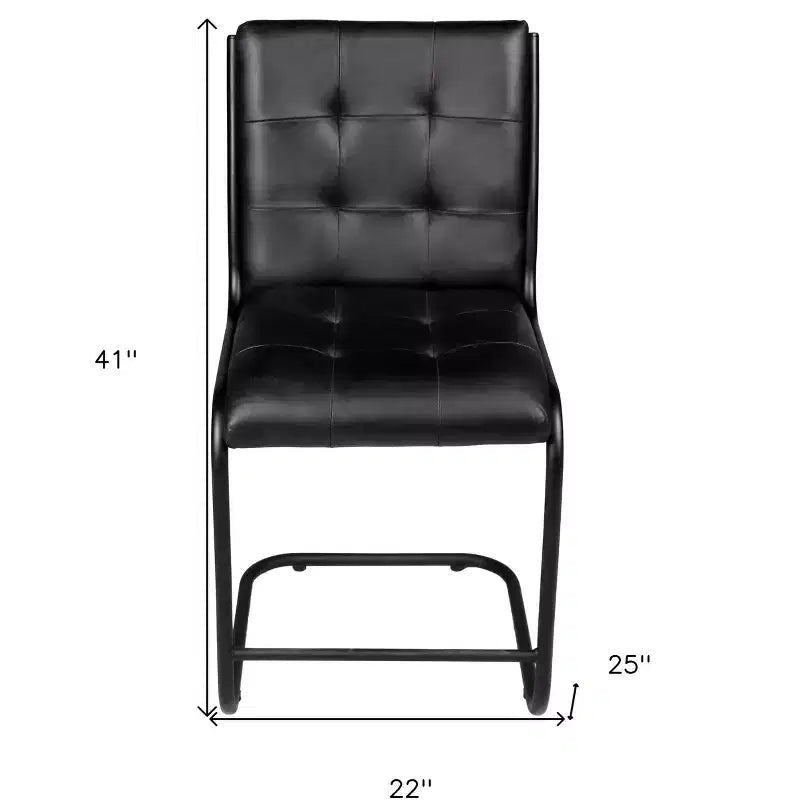Sedia da pranzo HomeRoots Tufted in pelle nera imbottita