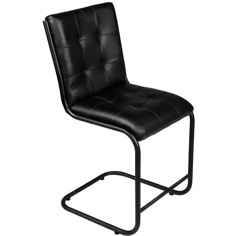 Sedia da pranzo HomeRoots Tufted in pelle nera imbottita