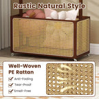 Costway Appendiabiti in Bambù con Cesto Portaoggetti in Rattan e Ruote, Appendiabiti Mobile Marrone/Beige
