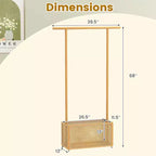 Costway Appendiabiti in Bambù con Cesto Portaoggetti in Rattan e Ruote, Appendiabiti Mobile Marrone/Beige