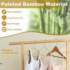 Costway Appendiabiti in Bambù con Cesto Portaoggetti in Rattan e Ruote, Appendiabiti Mobile Marrone/Beige