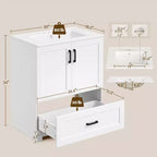 Mobile Bagno Moderno Yaheetech 86,3 cm di Altezza, Autoportante con Lavabo, Bianco