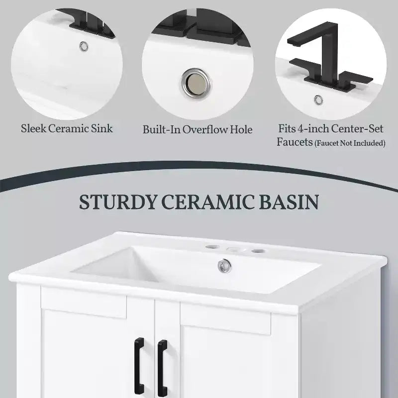 Mobile Bagno Moderno Yaheetech 86,3 cm di Altezza, Autoportante con Lavabo, Bianco