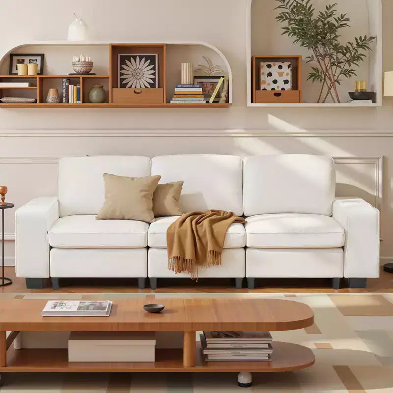 VEVOR Divano modulare a 3 posti da 100 pollici Divano comodo con sedili profondi e contenitore nascosto, Design moderno per soggiorno, appartamento o ufficio, Bianco