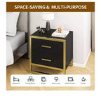 Comodino moderno con 2 cassetti, piccolo comodino in legno con contenitore, comodino moderno con struttura in metallo per piccoli spazi