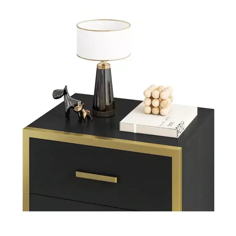 Comodino moderno con 2 cassetti, piccolo comodino in legno con contenitore, comodino moderno con struttura in metallo per piccoli spazi