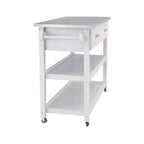 Okak Tavolo da Isola da Cucina con Piano in Acciaio Inossidabile, Carrello da Cucina con 2 Cassetti e 2 Ripiani Aperti, Organizzatore per Piano di Lavoro da Cucina, Bianco