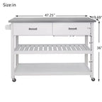 Okak Tavolo da Isola da Cucina con Piano in Acciaio Inossidabile, Carrello da Cucina con 2 Cassetti e 2 Ripiani Aperti, Organizzatore per Piano di Lavoro da Cucina, Bianco
