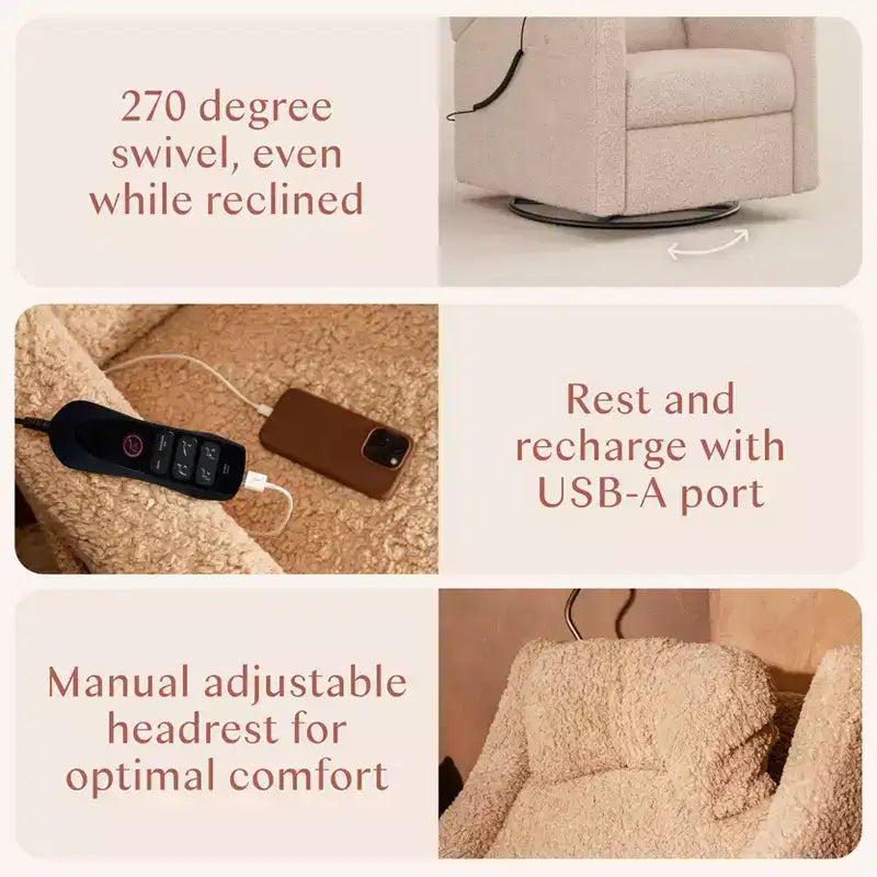 Babyletto Kiwi Deluxe Poltrona reclinabile elettrica e girevole con funzione dondolo, riscaldamento e massaggio