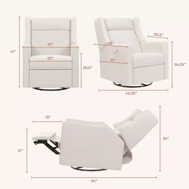 Babyletto Kiwi Deluxe Poltrona reclinabile elettrica e girevole con funzione dondolo, riscaldamento e massaggio