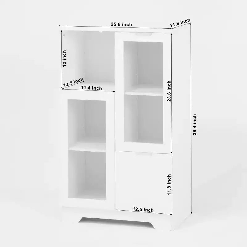 Mobiletto contenitore dipinto a 2 ante con ante in vetro e cassetto, spazio aperto