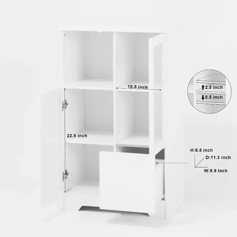 Mobiletto contenitore dipinto a 2 ante con ante in vetro e cassetto, spazio aperto