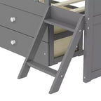 Letto a soppalco basso per ragazzi Twin Size con 4 cassetti contenitori, letto a soppalco in legno con sponde, testiera e scaletta, letto a piattaforma singolo per bambini