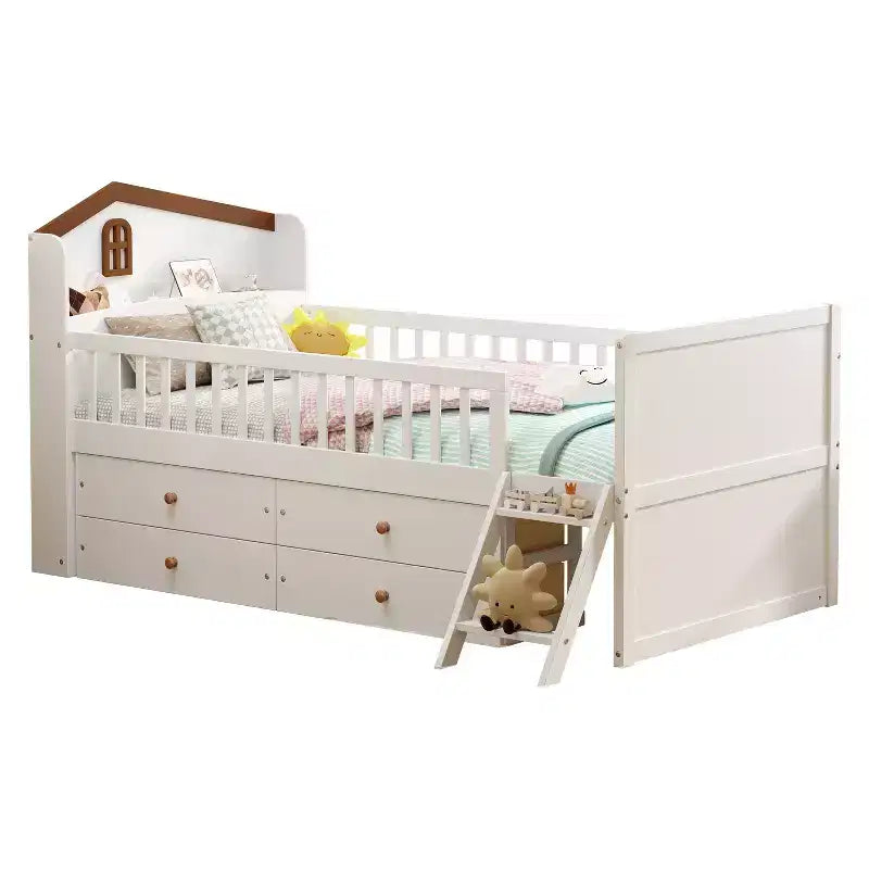 Letto a soppalco basso per ragazzi Twin Size con 4 cassetti contenitori, letto a soppalco in legno con sponde, testiera e scaletta, letto a piattaforma singolo per bambini